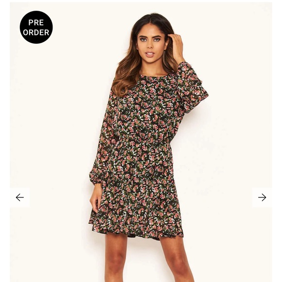 Chiffon Ditsy Floral Dress - Black - Picture 3 of 6